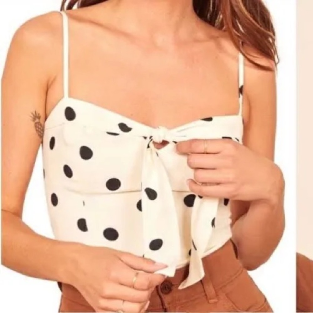 Reformation White Polka Dot Tie-Front Cami